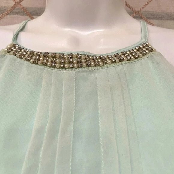 EXPRESS Mint Green Beaded/Gem Haltered Top Size XS - Picture 2 of 5